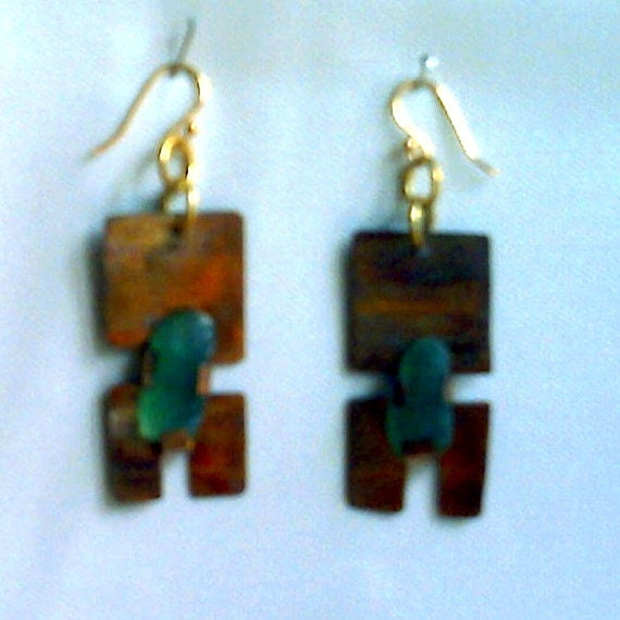 Copper Beach Sea Glass Torch Patina Earrings