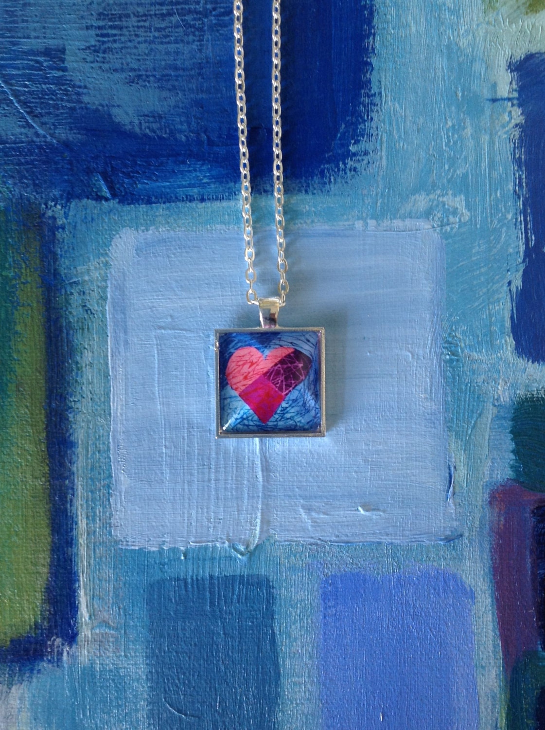 Heart Blue Square Pendant