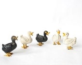 Ducks, Vintage Duck Figurines, Miniature Ducks, Putz Figures, Clay Composition, Metal Legs, Moravian Putz Christmas Scene Figures