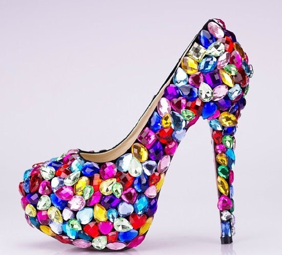 sparkly bridal shoes Party shoes colorful Mix Swarovski Crystal Wedding Shoes,party shoes diamond shoes high-heeled shoes crystal shoes