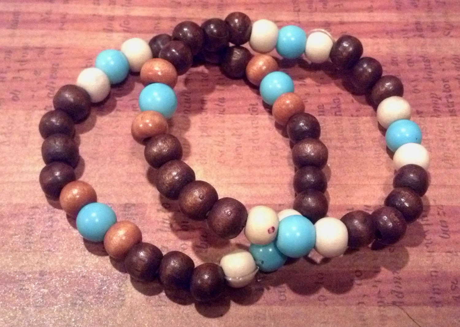 Mixed Wood and Turquoise Beaded Bracelets
