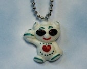 Polymer Clay Alien Charm Necklace Glow In The Dark - Miniature Whimsical Character Sculpture