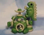 Polymer Clay Robot I Love Dinosaurs Glow In The Dark Figurine - Miniature Whimsical Character Sculpture - BubbleBellyBotBaby