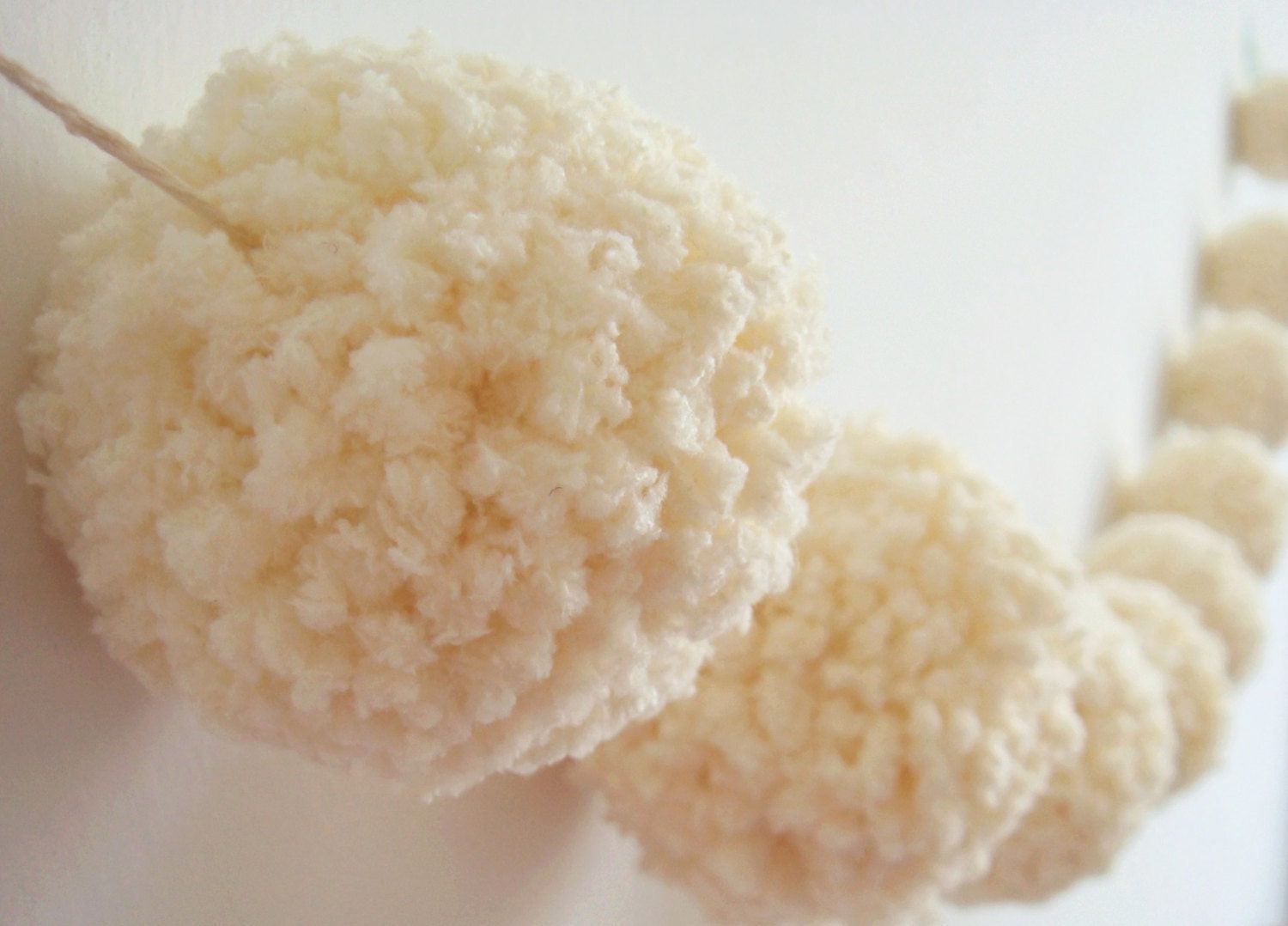 Handmade Yarn Pom Pom Garland BannerParty Soft Ivory Wedding