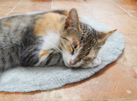 Cat Bed, Cat Mat, Pet Bed rug hand felted wool with free toy ball