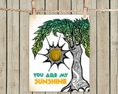 Poster Print 8x10 - Sunshine Tree Quote - of Fine Art Illustration for Your Wall Decor