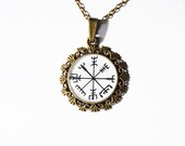 Vegvísir Sigil Compass - Icelandic Magical Stave - Handmade Vintage Cameo Pendant Necklace