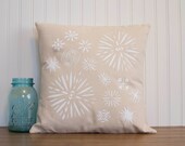 Beige Pillow- 16"x16" Decorative Throw Pillow Cover with original hand painted design on cotton canvas