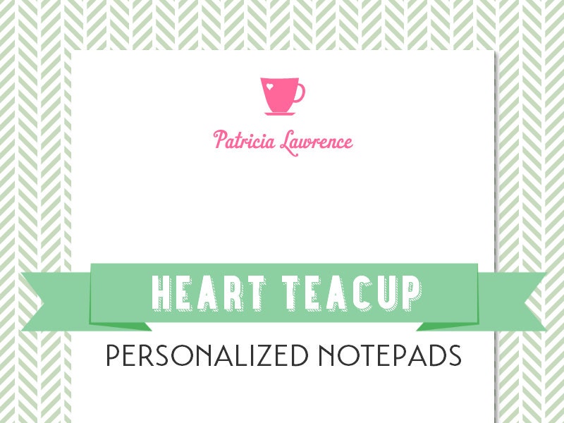 Teacup with Heart Custom Notepad - Preppy Personalized Notepad by AdorePrep (Set of 2)