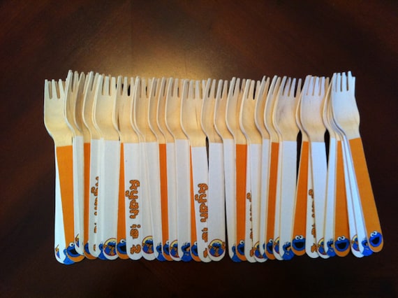 24 Wooden Forks or Spoons - Cookie Monster Il_570xn