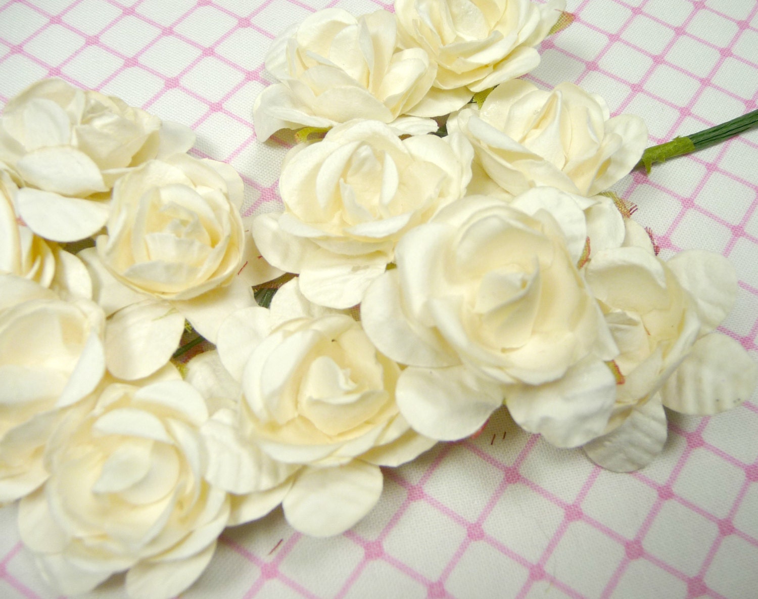 Paper Roses Handmade Flowers Bunch of 12 Creamy IVORY for Crafts, Weddings, Scrapbooking, Party Favors, Decorations