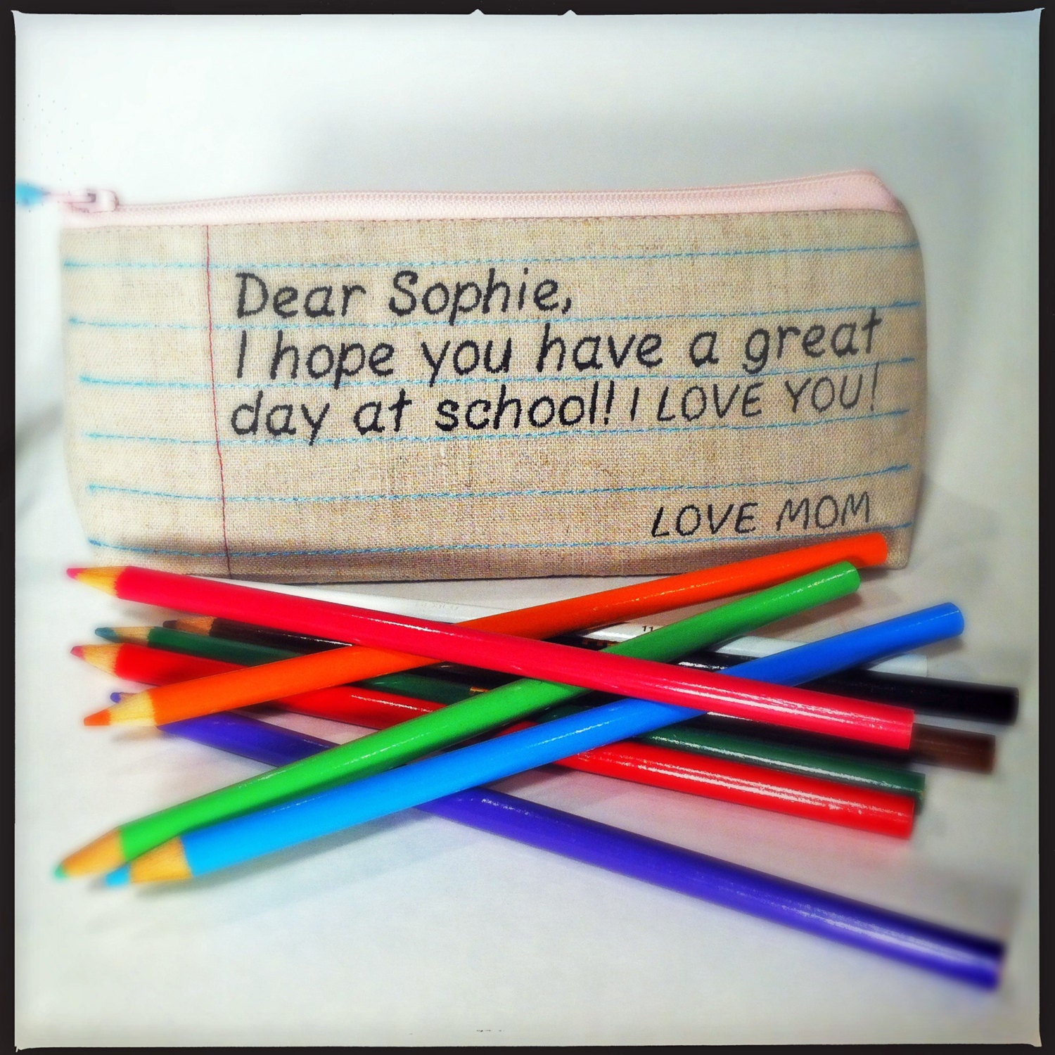 Personalized Pencil Crayon School Supply Zipper Pouch Makes a Great Graduation Gift