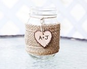 Personalized Rustic Burlap Glass Mason Jar Flower Vase Wedding Centerpiece Table Number Custom Decoration Sign