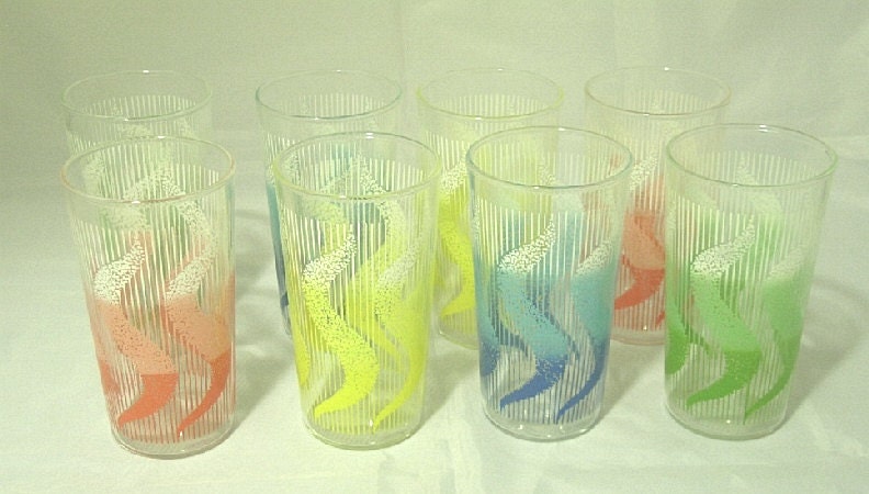 Vintage drinking glasses retro mid century modern beverage bar ware bar set 8 mcm funky mod psych