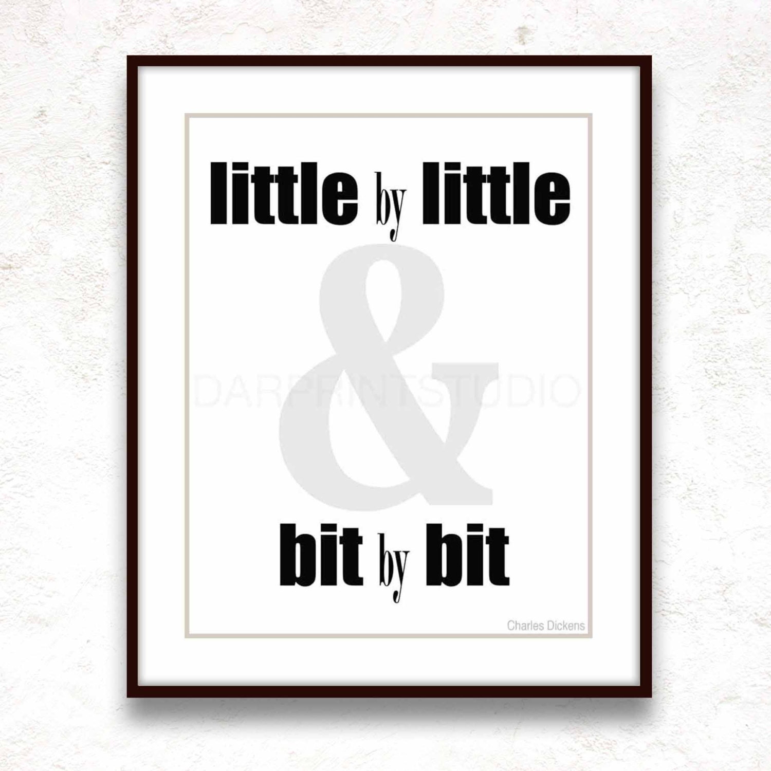 Printable Modern Typography Art Wall Home Decor or Office " Little by little... " Black Gray Famous Quotes Digital DIY JPG Decorative Print