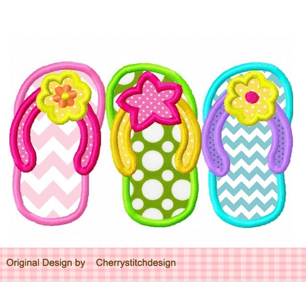 Summer flip flops 02 digital applique -4x4 5x7 6x10-Machine Embroidery Applique Design