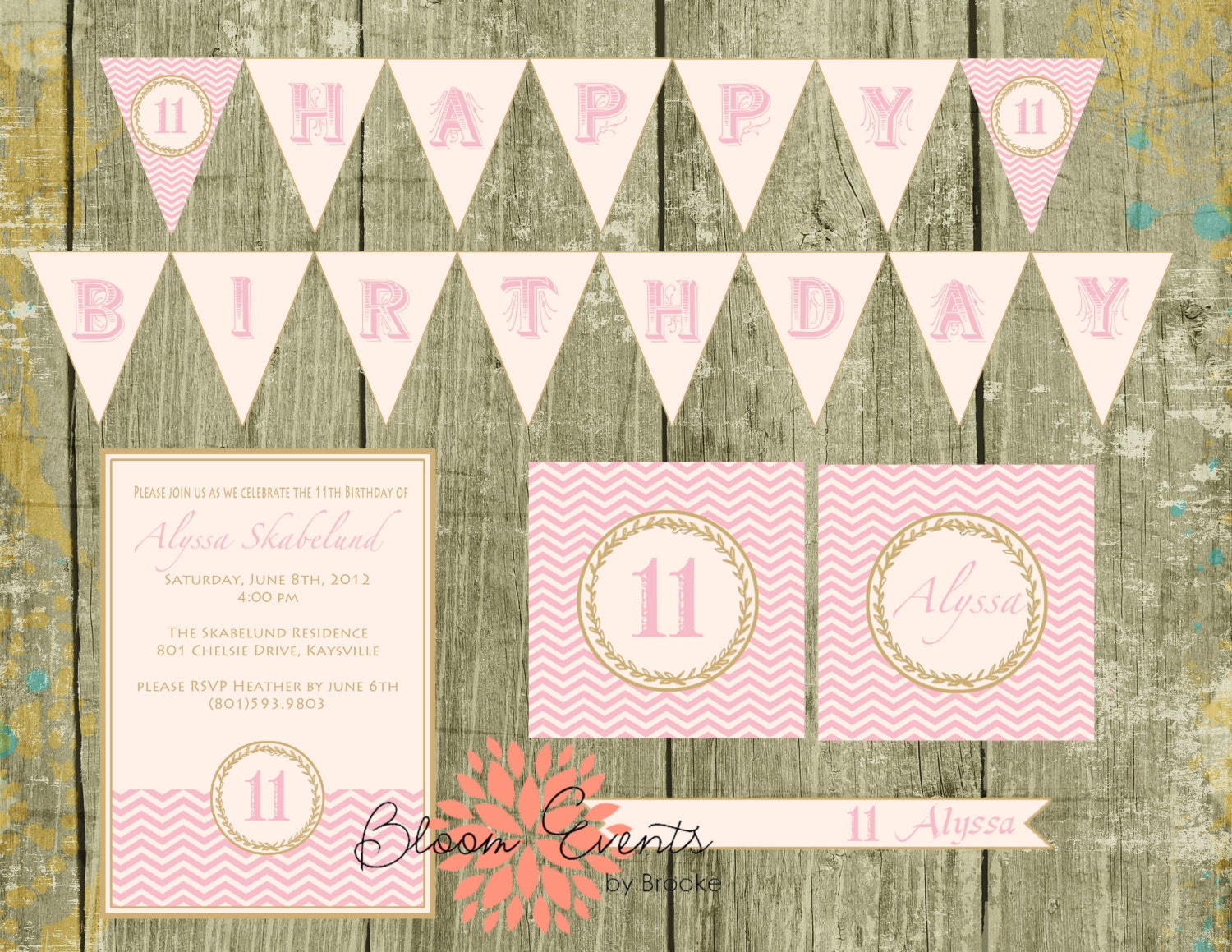 Teen Birthday Collection - Pink Gold Chevron Modern Il_170x135