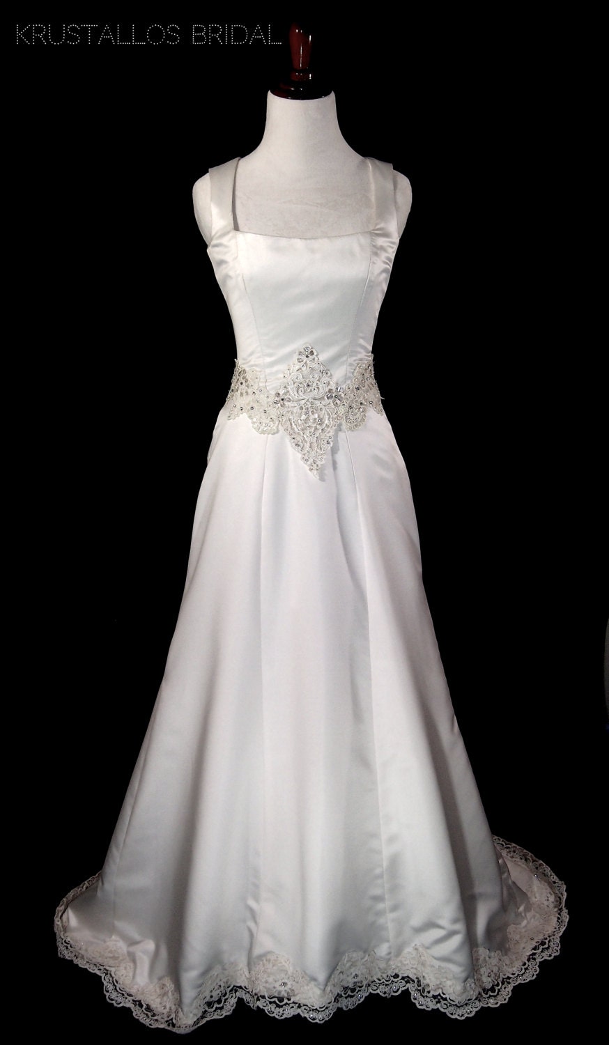 Sample Sale.... One of a kind, Bridal Satin, Embroidered Alencon Lace Wedding Gown