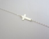 Sideway Sterling Silver Cross Bracelet. Silver Cross Bracelet. Minimalist Everyday Jewelry. Baptism. Frienship Gift. Encouragement Gift.