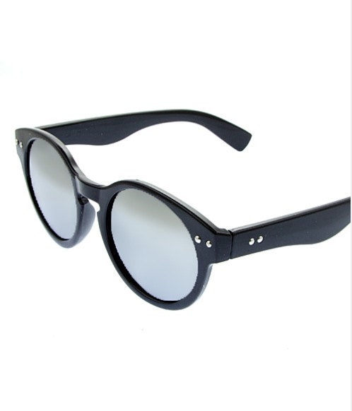 Mens Black Mirrored Round Frame Vintage Sunnies Sunglasses