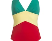 Summer Fashion Wonder woman halter top one piece Swimsuit / Turquoise blue, cream and raspberry one piece bathing suit