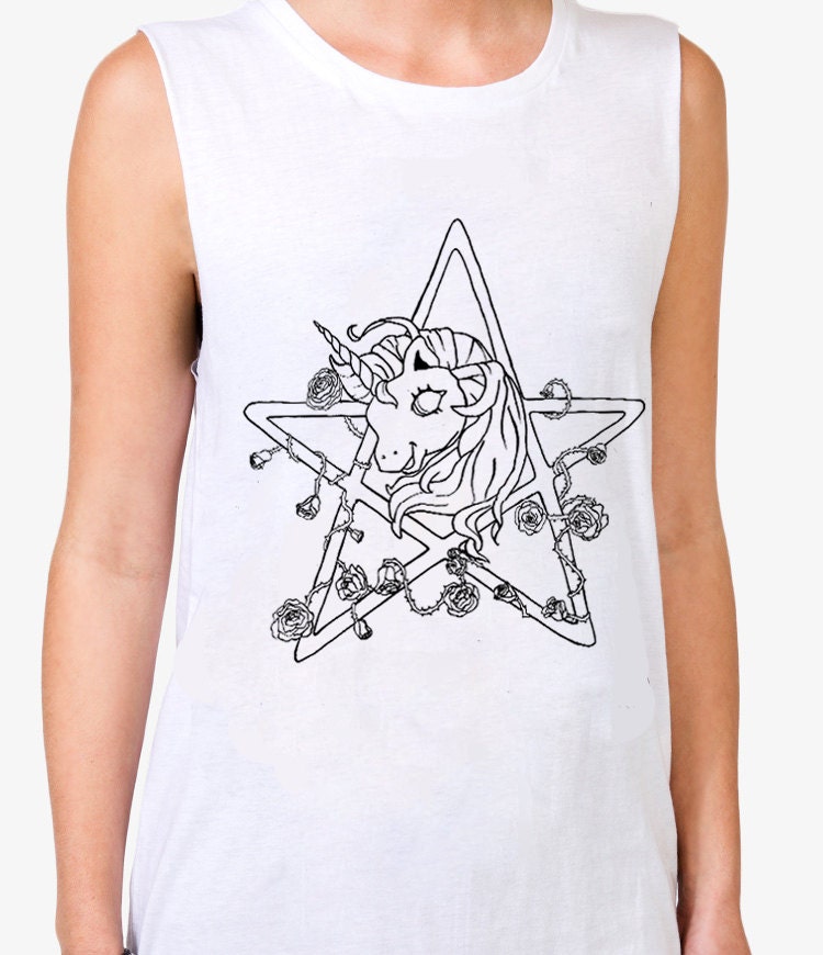 My Little Pony T-Shirt - Pentacle Tee- Muscle Tee- Kawaii- White -Grunge -Pastel Goth - Occult - Pentagram