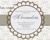 Shabby Chic Rustic Bridal Wedding Shower Invitation Simply Elegant Floral Typography - Digital or Printed 605