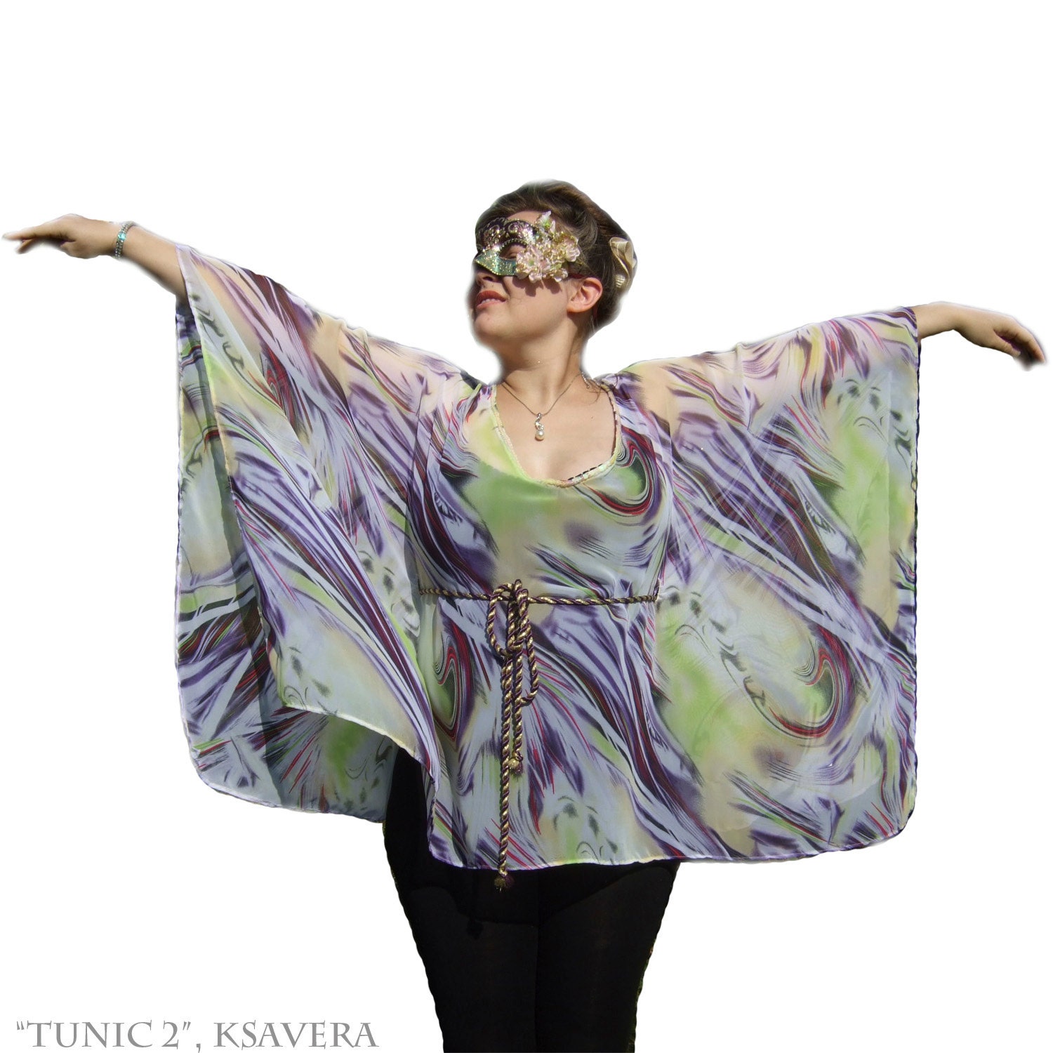 Tunic 2 poncho Dress chiffon handmade in Germany hipster new green KSAVERA white violet maternity wear Fairy women's tunics top