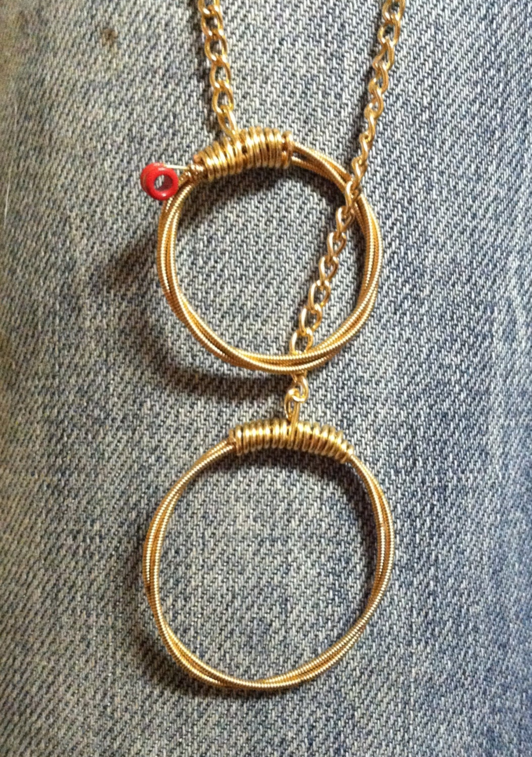 SALE - Gold & RED Recycled/Reused Guitar String Necklace w/ Toggle - Great Gift Idea for Anyone - Handmade Original and Unique Jewelry