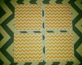 Set of 4 Coasters - Chevron - Orange - Ceramic