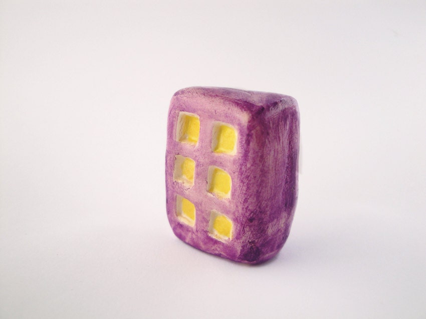 Purple high rise clay building - Miniature clay house - little clay house - home decoration