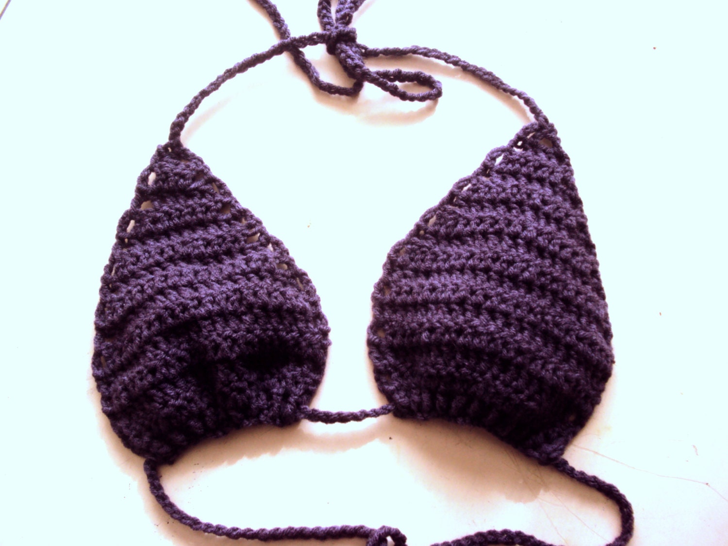 Crochet Boho Hippie Bra/Bikini Top Cotton Mixture Plum/Purple Tank Halter Swimwear Festival Beach Spring Summer Women Gift Under 50