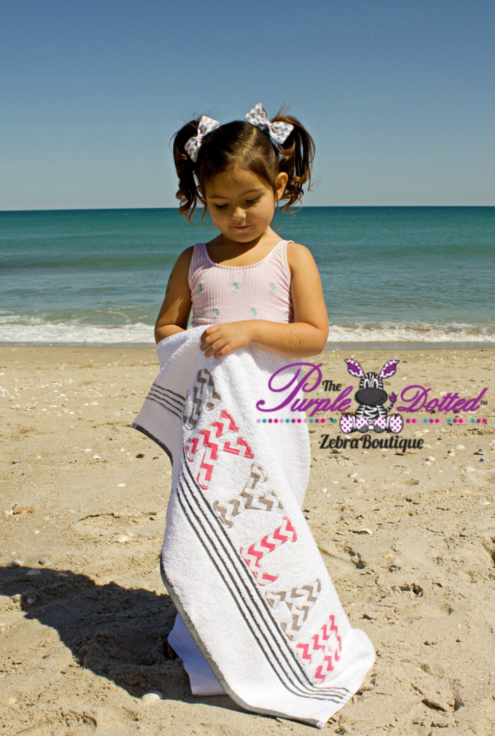 Pink/Grey Girl Personalized Chevron Bath or Beach Towel // Baby Girl Shower Gift, Birthday Gift // Custom Bath Set, Beach Towel