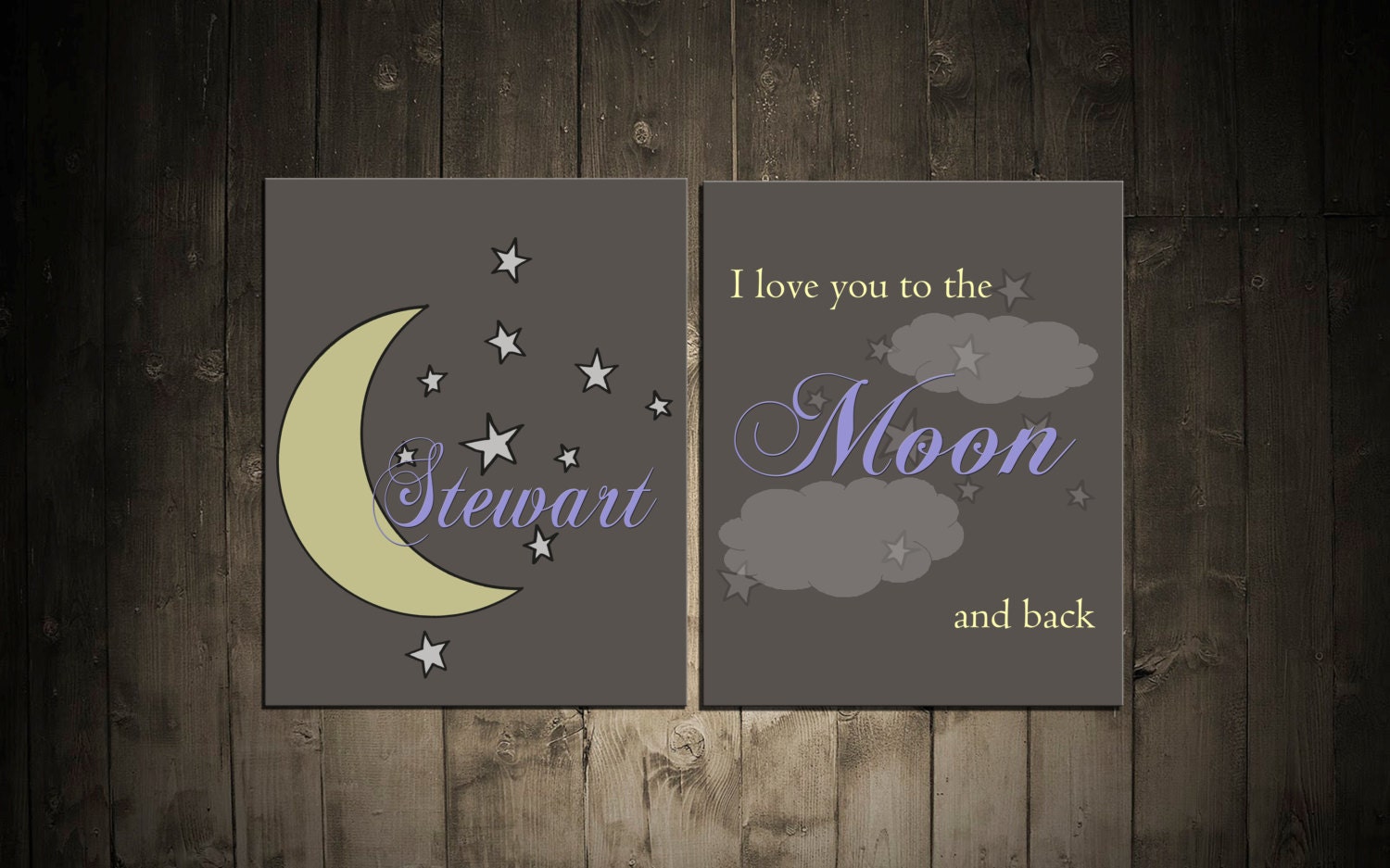I Love You to the Moon & Back. Set of 2. Valentines gift. Children's Bedroom Art. Nursery Prints. Child's Room Art. Baby Shower.