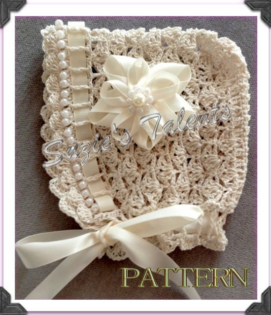 PATTERN PT30- Baby Bonnet with Beads, Crochet Baby Bonnet, Crochet Baby Hat With Beads