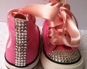 PRINCESS PINK SHOES - Princess Birthday Party - Swarovski Crystals - Sparkle Toes - Halloween costume - Pink Converse shoes- Sizes 2-13