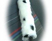dalmation dog white and black spot print faux fur fluffy fuzzy furry car seatbelt pads covers 1 pair