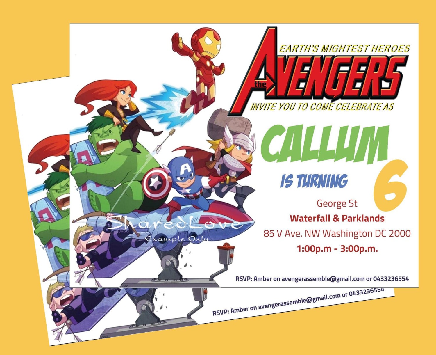 Avengers children birthday party invitation custom printable jpeg PDF DIY Hulk, Captain America, Iron Man, Thor, Black Widow, Hawk Eye boy