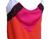 Designer handmade geometric color block shirt/ top/ woman top/lace/60's/ hot pink