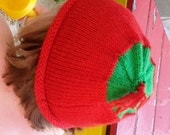 Kids hat children's wool toddler beanie hand knit red green roll top