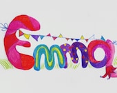 Emma, name illustration, drawing for children