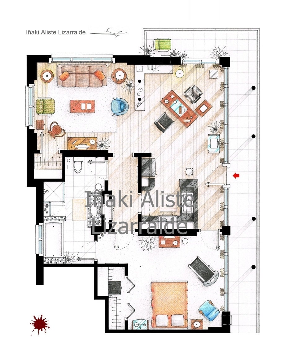 Floorplan of Dexter Morgan's apartment - Small
