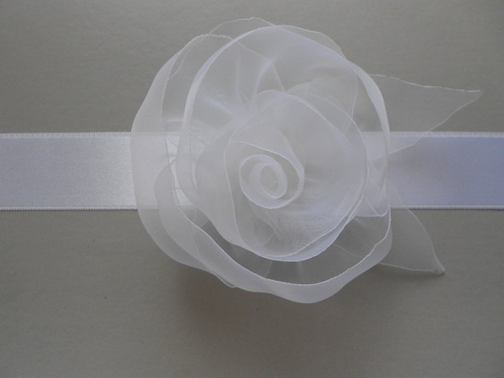 Simple Ascetic Style White Organza Handmade Flower Brooch / Hair Clip / Sash Belt / Romantic Wedding Accessory