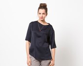 Blue Women Blouse, Blue Shirt, Silk Top, Spring Fashion