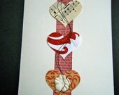 Recycled Material Vintage Music Flower Red Ribbon Thread Sew Glitter Valentine Card