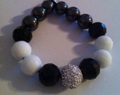 Unisex Black, White and Silver Diamond Pave bracelet  