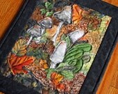 Art quilt of Mushrooms on the Woodland Floor quilted wall hanging 11 x 14 inches