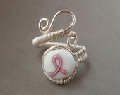 Wire Wrapped Ring // silver plated // pink breast cancer awareness ribbon