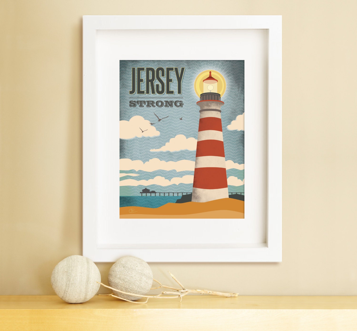 JERSEY STRONG, New Jersey Art, Travel Art, New Jersey Illustration, Jersey Shore Print, Lighthouse Art, Lighthouse Print