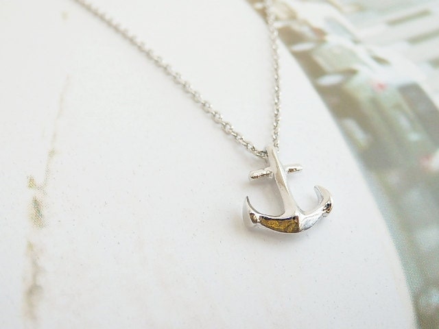 Cute white gold plated anchor pendant necklace, anchor necklace, everyday jewelry, bridesmaid jewelry, valentines day